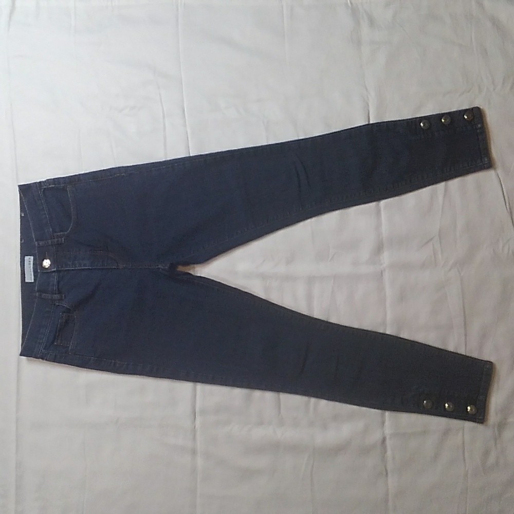 Ann Taylor LOFT High Waist Stretch Denim Blue Jeans Button Accents 26/2
